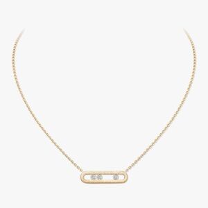 Gold Plated Bar Pendant Necklace with White Topaz Accents